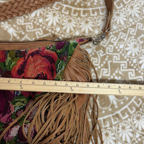 Bohemian Floral and Leather Fringe Hobo Bag - Picture 7 of 12